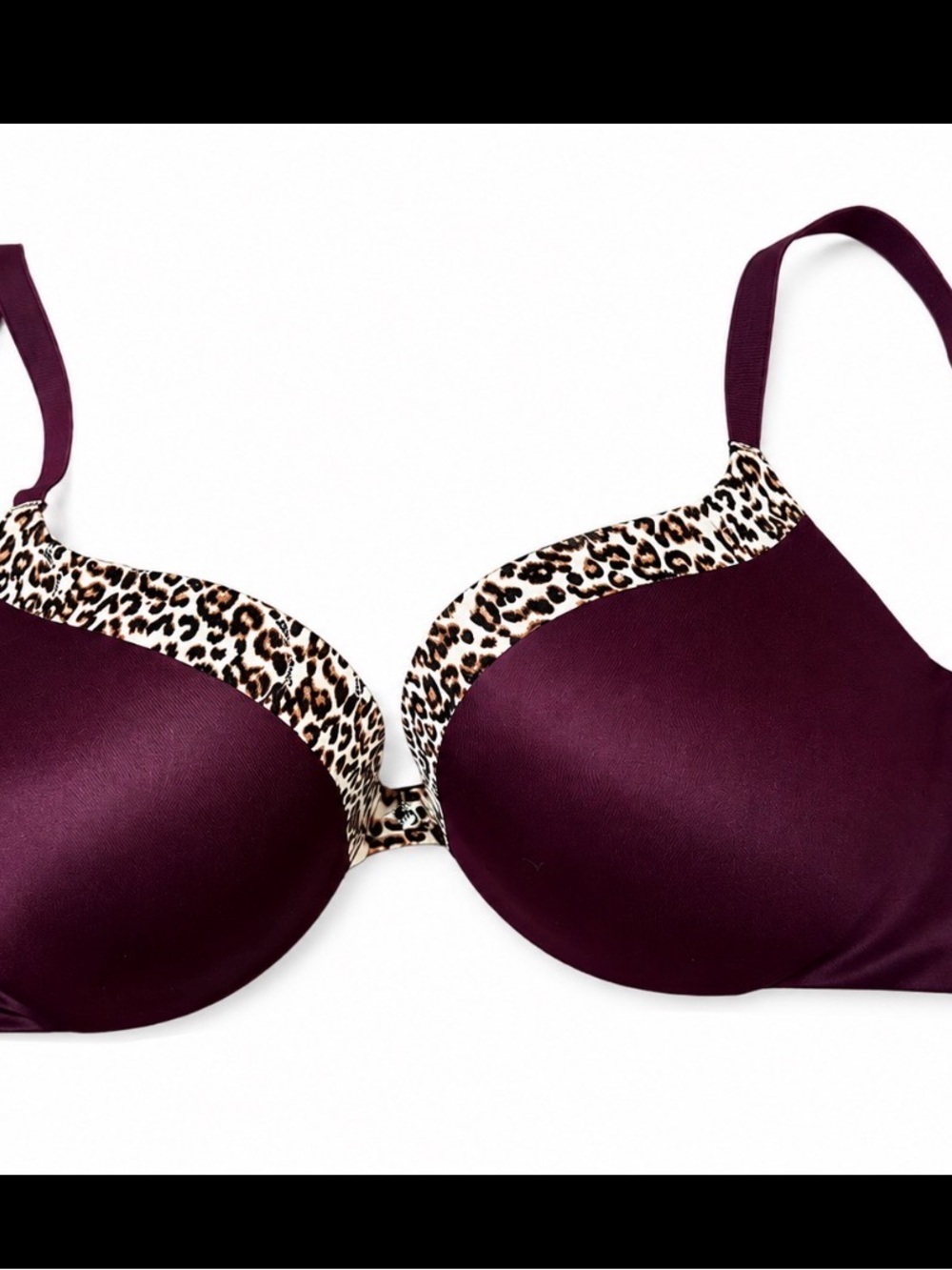 Victoria's Secret Plum Leopard Trim T-Shirt Bra underwire padded pushup 32D